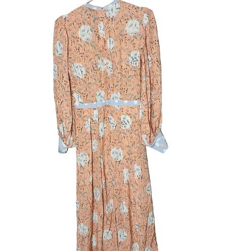 Hunter Bell  Women's Silk Casper Marfa Flowers Peach Floral Midi Dress Size 0