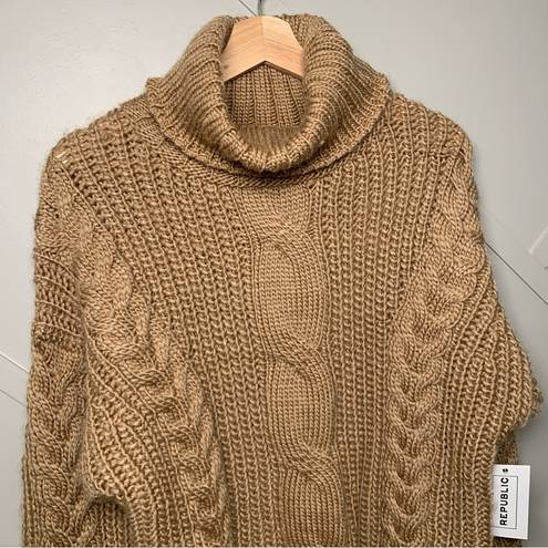 FOR THE REPUBLIC  Brown Chunky Cable Knit Turtleneck Sweater Size Large