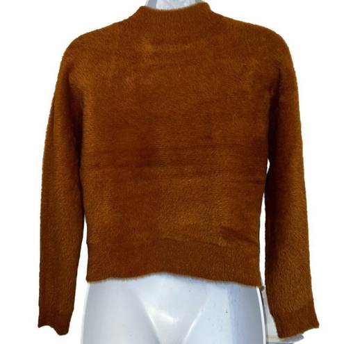 Bailey 44 Fluffy Cropped Long Sleeve Sweater Top Mock Neck Camel NWT Small