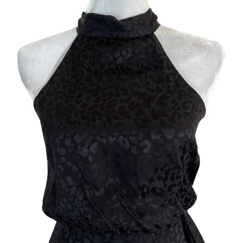 Harper  Wren Black Leopard Print Satin Halter Dress Size XS