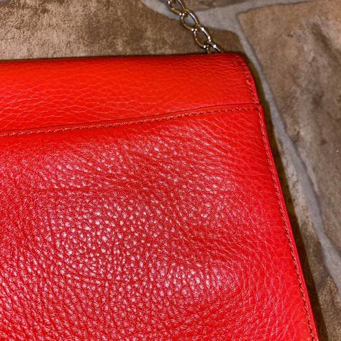 DKNY  Orange Genuine Leather Gold Chain Strap Shoulder Bag