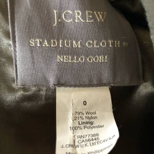 J.Crew  WOOL Stadium Cloth Belted Pea Coat by NELLO GORI Olive Green Size 0/XS