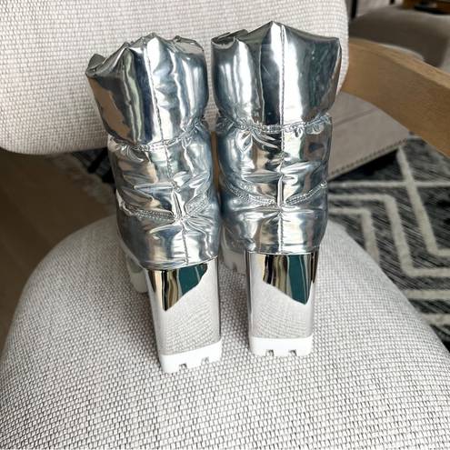 Christian Louboutin  Oriona Lug Puffer Boots 100 in Silver