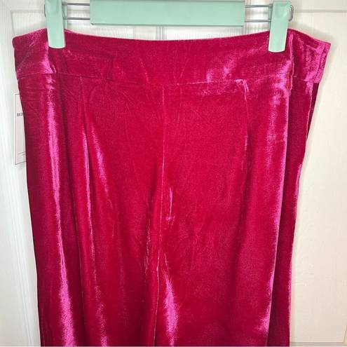 Aura  Still Bejeweled Hot Pink Velvet Wide Leg Pants Pleated L