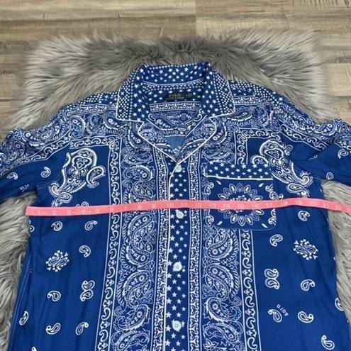 Polo NWT  Ralph Lauren button front bandana paisley print top shirt navy M