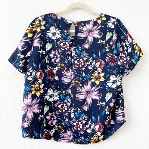 Highline Navy Blue Floral Short Sleeve Blouse