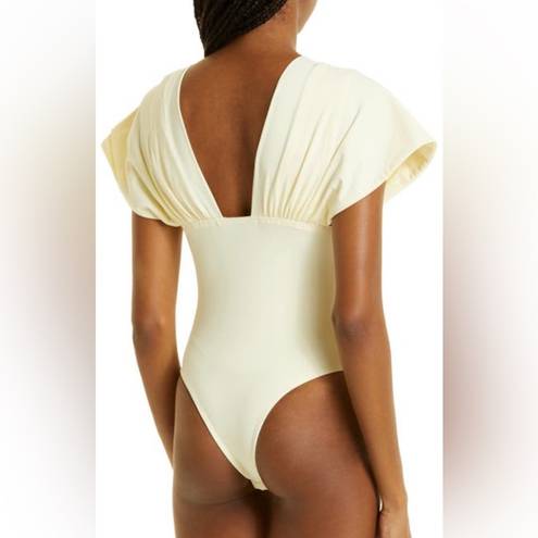 Kimberly  GOLDSON HALLOE CREAM ON OFF THE SHOULDER BODYSUIT W PADS MEDIUM