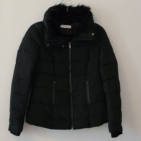 New York & Co. Black Puffer Coat with Faux Fur Lined Hood, Size XL, EUC