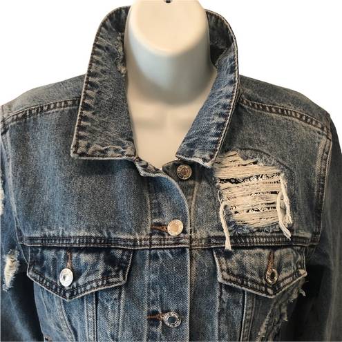 Vervet Classic Crop Fit Distressed Denim Jean Jacket S Medium Blue Non- Stretch