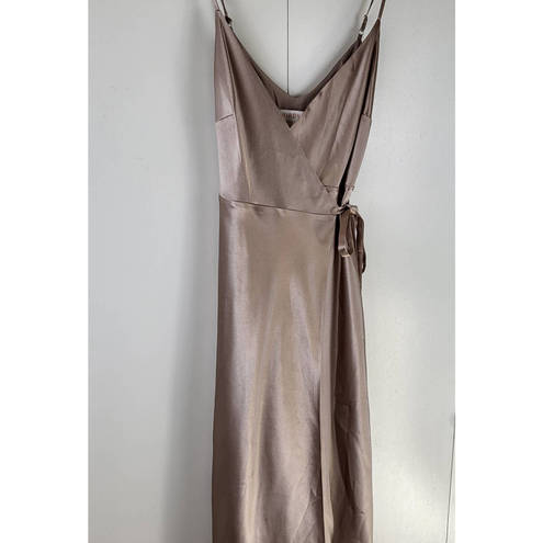 Birdy Grey  Cindy Satin Wrap Bridesmaid Maxi Dress | XS