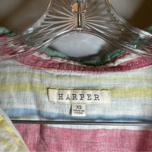 Harper  Multicolor Striped 3/4 Roll Tab Sleeve Button Up Tie Knot Blouse XS