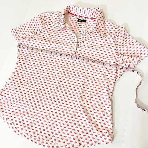 Greg Norman  White Golf Polo With Red Lotus Print Size Large