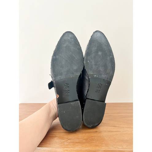 Via Spiga  Buckle Pointed Stud Lace up 'Ladonna' Loafers Black Womens Size US 9