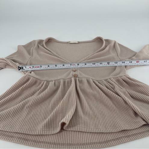 Altar'd State Altar’d State Tan Ribbed Peplum Long Sleeve Top