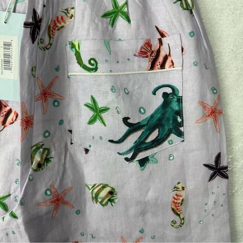 Hill House Size S The Skylar Pants Sea Creatures Linen Wide Leg Pockets NEW