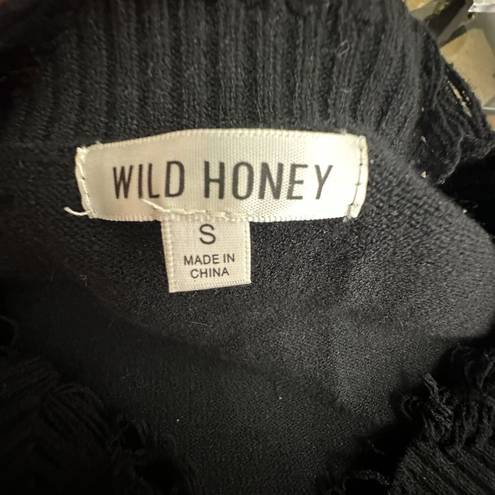 Wild Honey NEW  Dylan women's black V neck sweater w/distressed hems S oversized