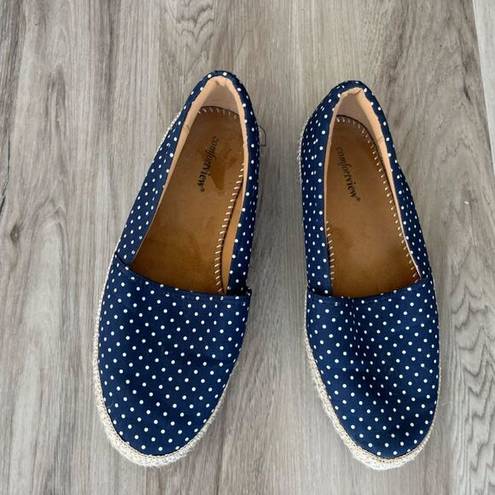 Comfortview  9.5 Wide Width Blue Polka Dot Spencer Espadrilles