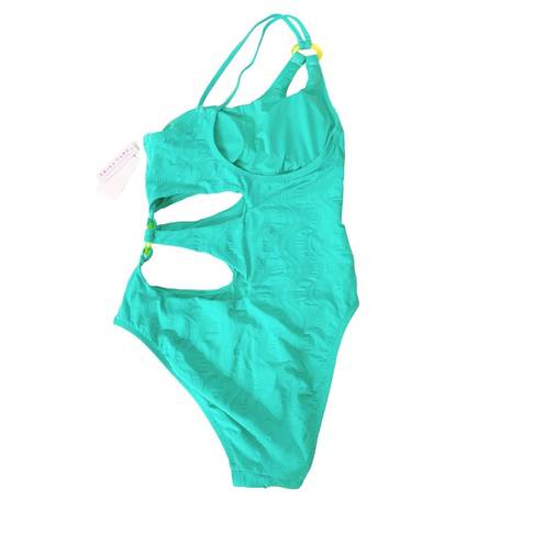 Trina Turk  Cascais Wave One Shoulder One Piece Cutout Swimsuit Aquamarine Size 6