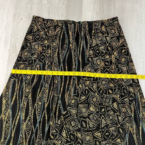 Coldwater Creek Vintage  Stretchy Midi Abstract Skirt Black Gold Blue