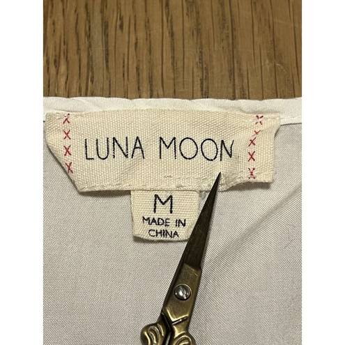 Luna  Moon Embroidered White Top Boho Peasant‎ Blouse Size Medium