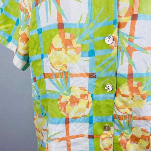 The Moon Pineapple Womens Medium M Silk Abstract Pineapple Print Button Down Shirt