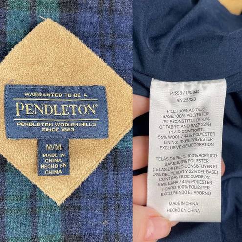 Pendleton  Women Fuzzy Full Zip Sherpa Blue Jacket Teddy Plaid Size Medium