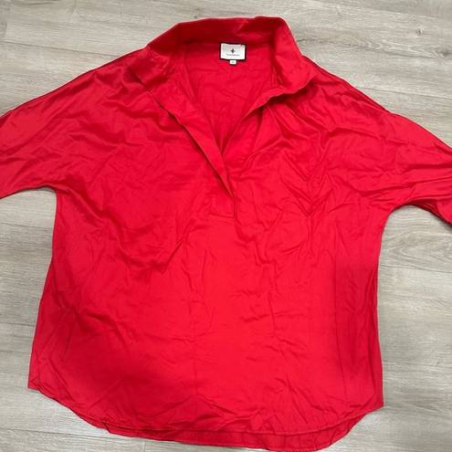 Tuckernuck  Willow Oversized Popover Top Poppy Red High Low Collared size M