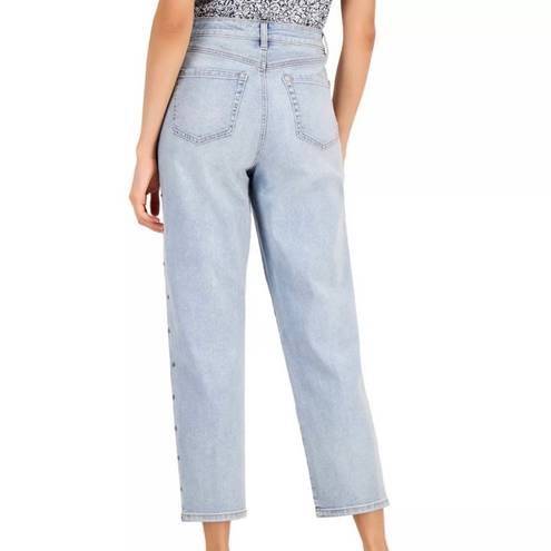 INC  Light Indigo High Rise Studded Cropped Mom Jeans