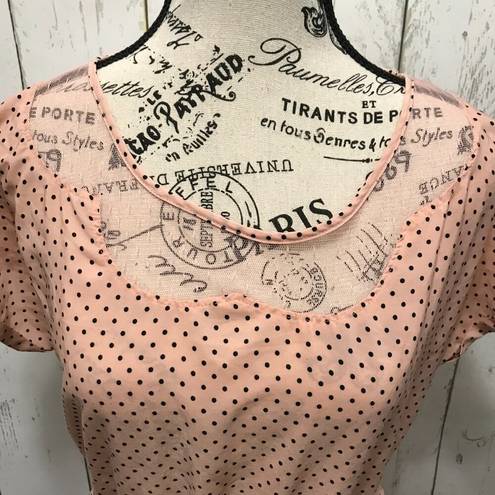 Bordeaux  Los Angeles lightweight dress in peach and black polka dots.  W/belt L