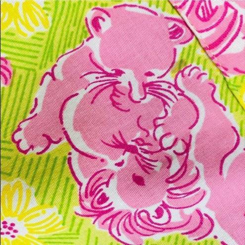 Lilly Pulitzer Vintage  Lion Print Crop Capri Pants Flat Front Lime Green Pink 4