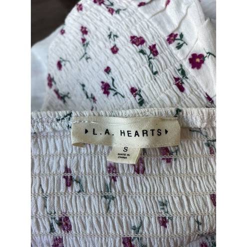 LA Hearts  PacSun White Floral Crop Top Size S Side Zip Ruched Smocked R7