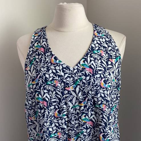 Loft  Blue Bird Print Swing Dress Size Medium NEW