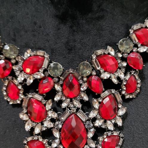 Torrid  Women Red Rhinestones Faceted Crystal Silver Tone Collar Necklace Lobster