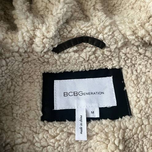 BCBGeneration  Dark Olive Quilted Winter Coat with Furry Hood