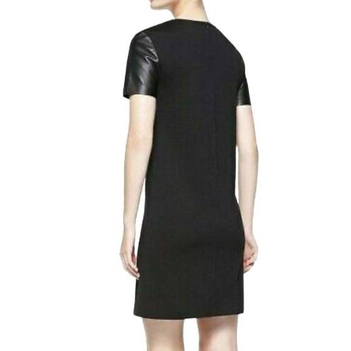 St. John  Black Milano Knit Colorblock Dress Leather Caviar / Cream Short Sleeves