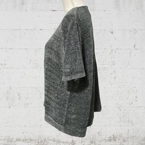 Kathie Lee Collection  | Velvet Textured Gray Button Down Short Sleeve V-Neck L