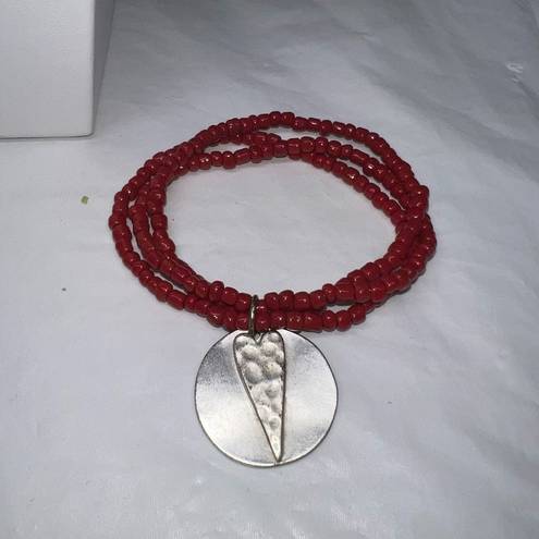 The Row Triple Red Beaded Stretch Love Charm Bracelet