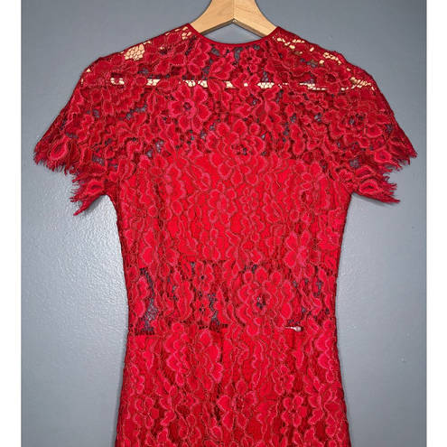 Alexis  Leona Lace Sheath Midi Dress Short Sleeve Red Size XS