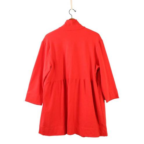 Edge Noblu Red Stretch Cotton Knot Button Raw  Collared Swing Jacket 2 L XL