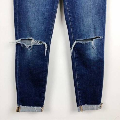 L'Agence  Rachel Ripped Crop Slim Fit Blue Slouch Cuffed Jeans Size 24 Stretch