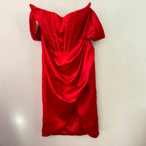 House Of CB  Loretta Red Corset Bustier Satin Draped Off Shoulder Dress NWOT XL