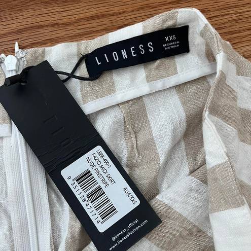 LIONESS Linen Striped Midi Skirt