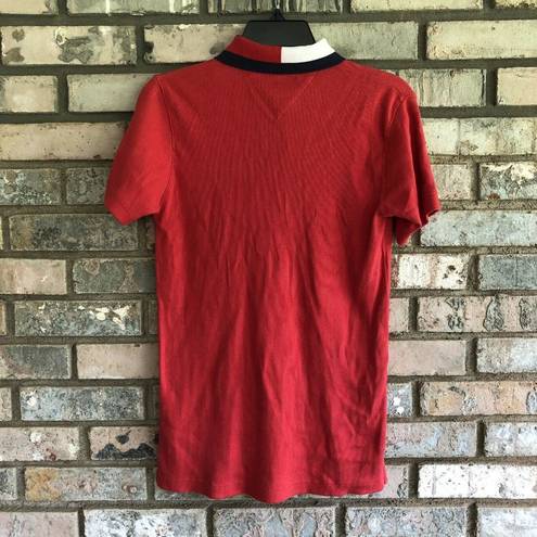 Tommy Hilfiger Vintage  Y2K 2000s Ribbed Red Flag Collar Polo Shirt Size Medium