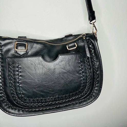 Madison West  Vegan Leather Black Braided Crossbody Purse