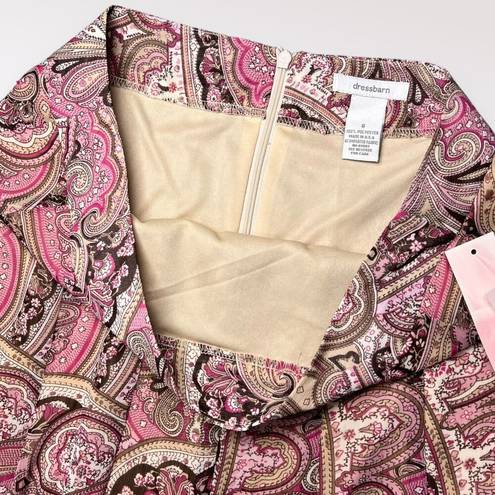 Dress Barn Pleated Skirt Paisley Pink Brown Knee Length NWT 8