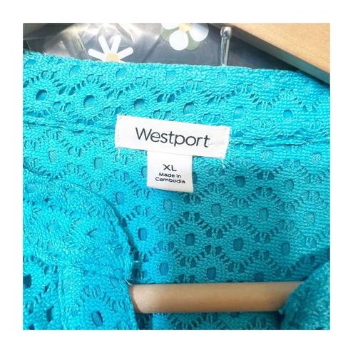 Westport  Crochet Eyelet Tank Teal Blue Button Front Plus Size XL