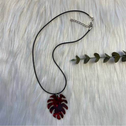 Monstera red acrylic leaf necklace