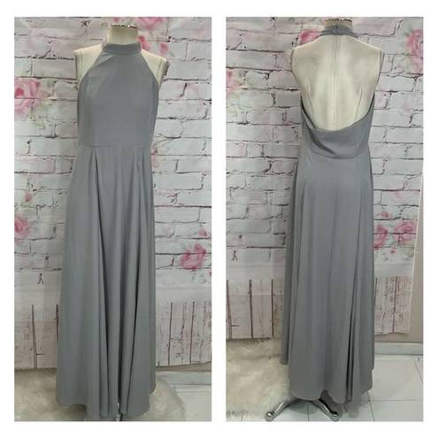 Fame and Partners  halter mock neck medium gray gown