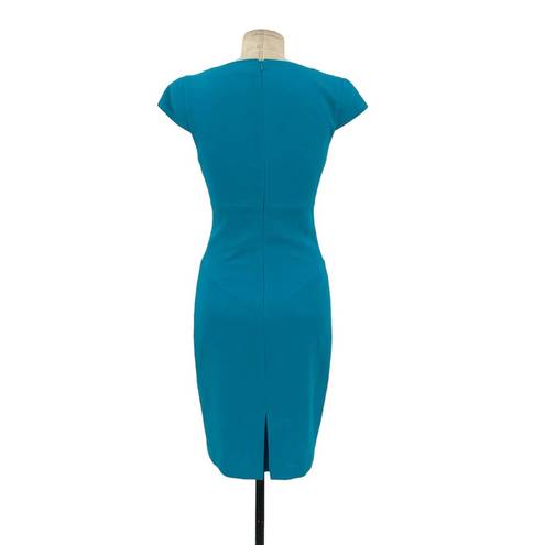 Black Halo  Gretchen Crepe Cap Sleeve Drape Neck Sheath Dress Aqua Size 2