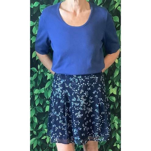 Banana Republic Navy Blue Floral Pleated A-Line  Skirt Size 10